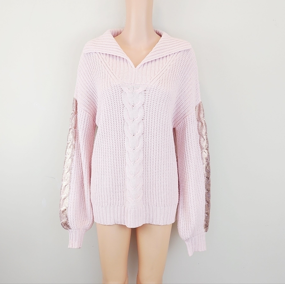 Cupio blush pink long sleeve knit pullover sweater Size L